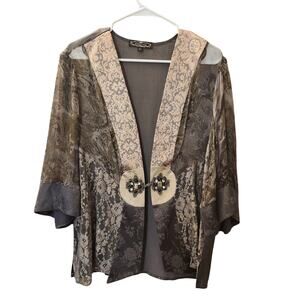 Violet Kay Silk Lace Mixed Media Jeweled Kimono Jacket Large
